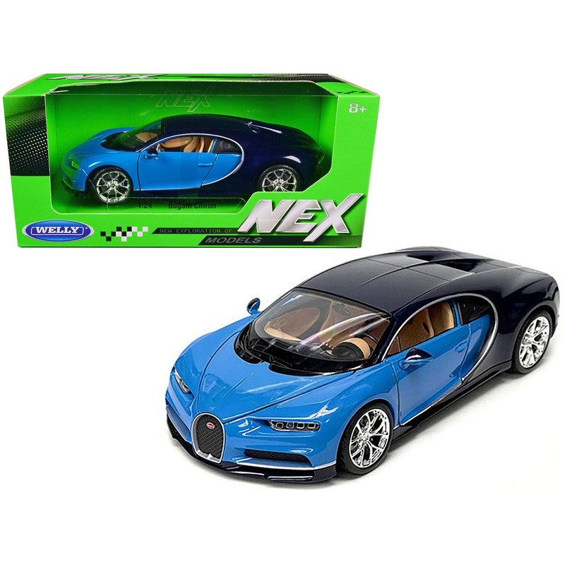 Bugatti Chiron Blue and Dark Blue Two-Tone “NEX Models” Series 1/24 Diecast Model Car by Welly