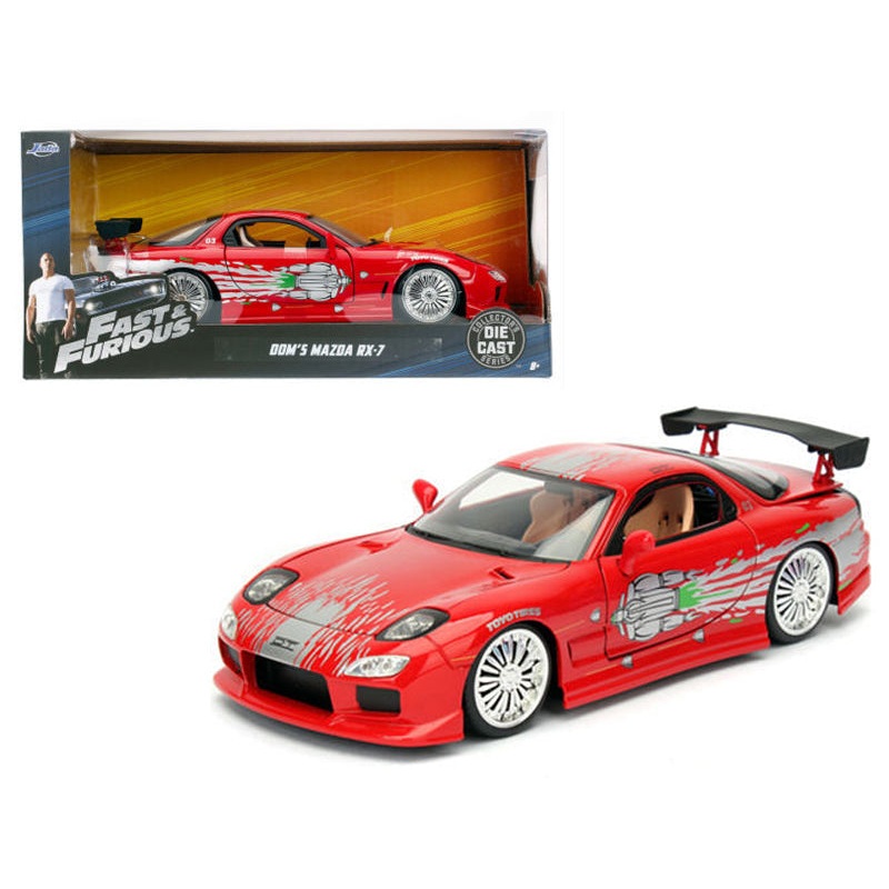 Dom’s Mazda RX-7 Red with Graphics “Fast & Furious” Movie 1/24 Diecast Model Car by Jada