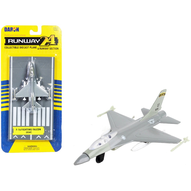 General Dynamics F-16 Fighting Falcon Fighter Aircraft Gray “United States Air Force” with Runway Section Diecast Model Airplane by Runway24