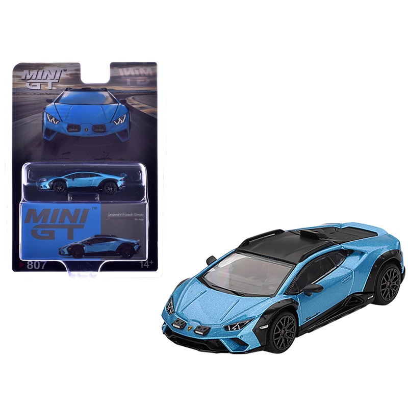 Lamborghini Huracan Sterrato Blu Aegir Blue Metallic with Black Top Limited Edition 1/64 Diecast Model Car by Mini GT