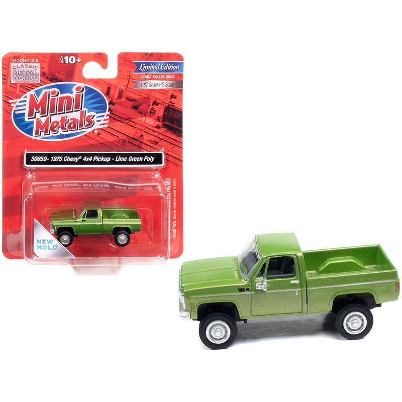 1975 Chevrolet 4×4 Pickup Truck Lime Green Metallic 1/87 (HO) Scale Model Car by Classic Metal Works
