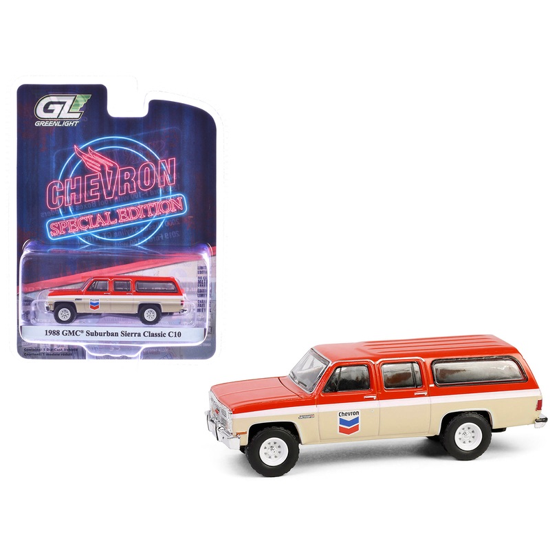1988 GMC Suburban Sierra Classic C10 “Chevron” Orange and Beige with White Stripes “Chevron Special Edition” Series 1 1/64 Diecast Model Car by Greenlight