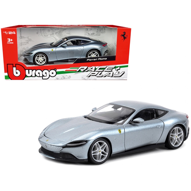Ferrari Roma Gray Metallic “Race + Play” Series 1/24 Diecast Model Car by Bburago