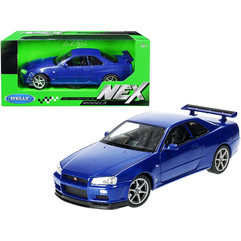 Nissan Skyline GT-R (R34) RHD (Right Hand Drive) Blue Metallic “NEX Models” 1/24 Diecast Model Car by Welly