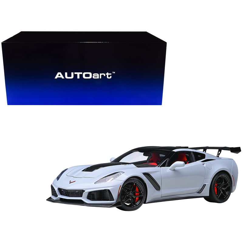 2019 Chevrolet Corvette C7 ZR1 Ceramic Matrix Gray Metallic with Carbon Top 1/18 Model Car by Autoart
