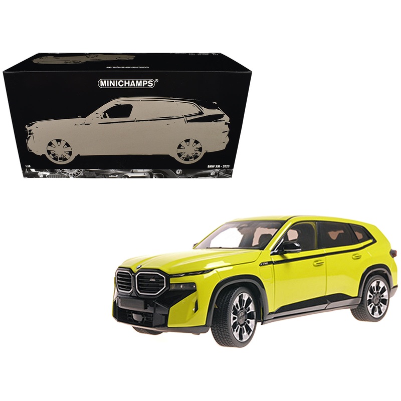 2023 BMW XM Yellow with Black Stripes 1/18 Diecast Model Car by Minichamps