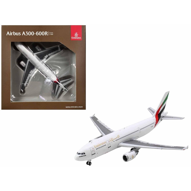 Airbus A300-600R Commercial Aircraft “Emirates Airlines” (A6-EKC) White with Striped Tail 1/400 Diecast Model Airplane by GeminiJets
