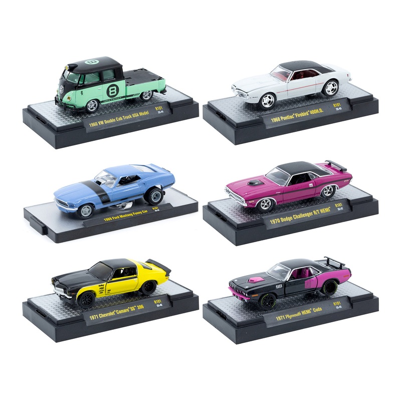 “Auto-Thentics” 6 piece Set Release 101 IN DISPLAY CASES Limited Edition 1/64 Diecast Model Cars by M2 Machines