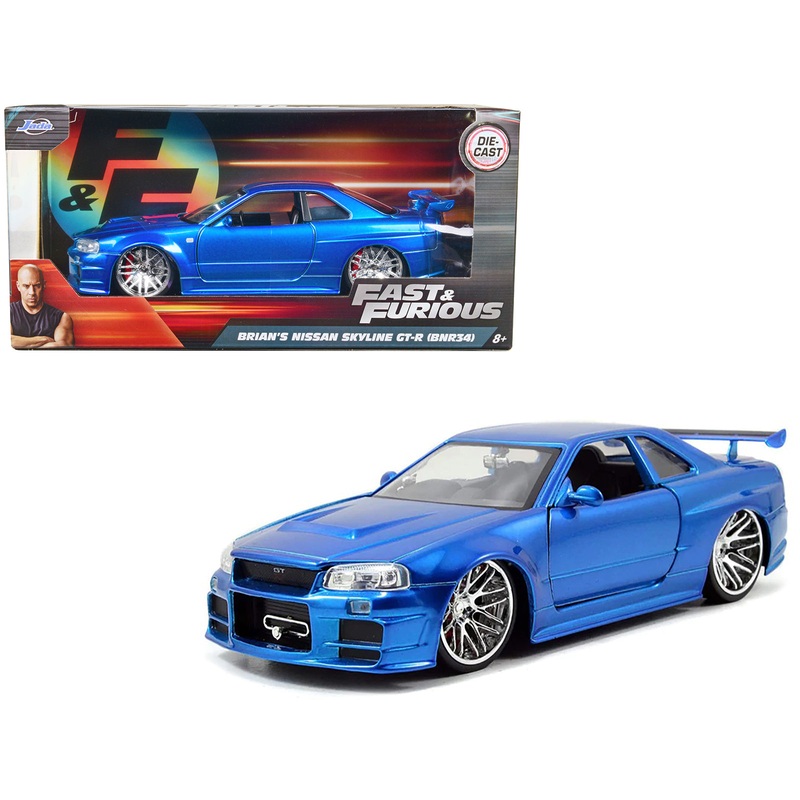 Brian’s Nissan GTR Skyline R34 RHD (Right Hand Drive) Blue “Fast & Furious” Movie 1/24 Diecast Model Car by Jada