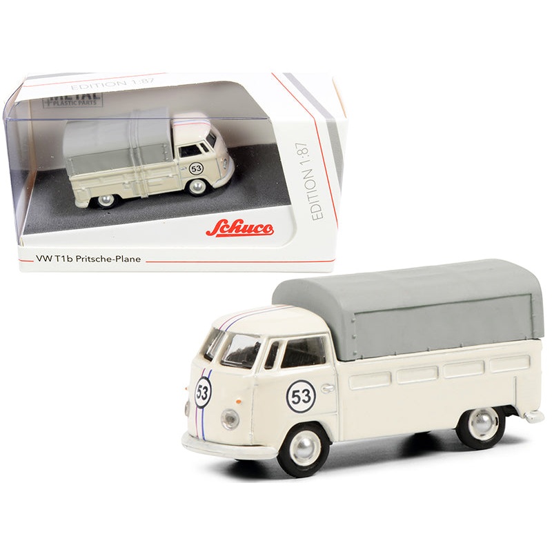 Volkswagen T1b Pritsche Plane Pickup Truck with Canopy #53 Cream 1/87 (HO) Diecast Model by Schuco