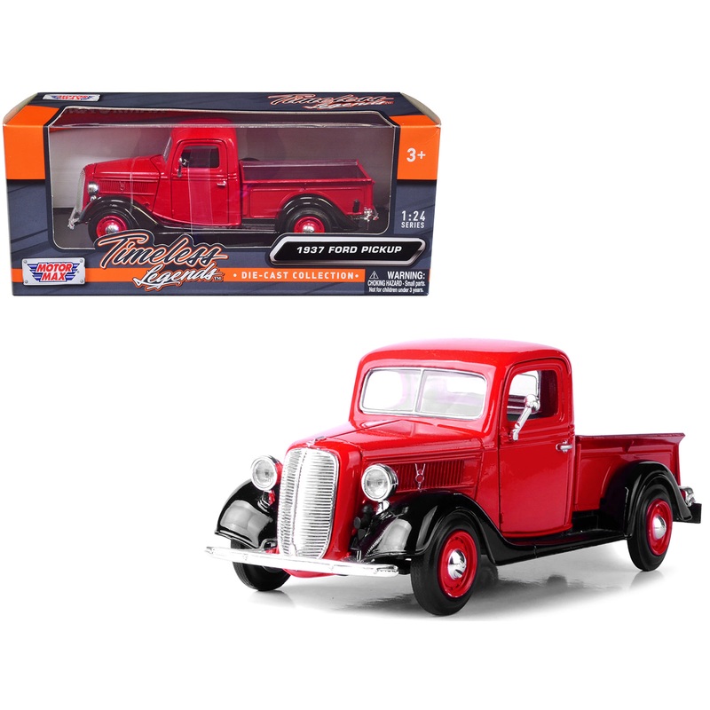 1937 Ford Pickup Truck Red and Black 1/24 Diecast Model Car by Motormax