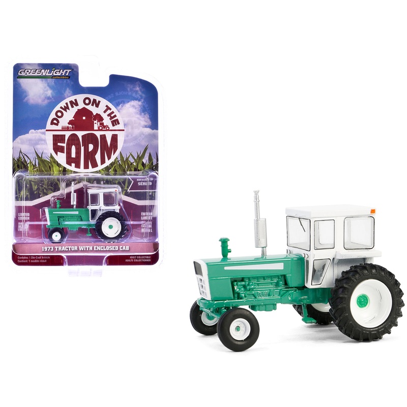 1973 Tractor with Closed Cab Green and White “Down on the Farm” Series 9 1/64 Diecast Model by Greenlight