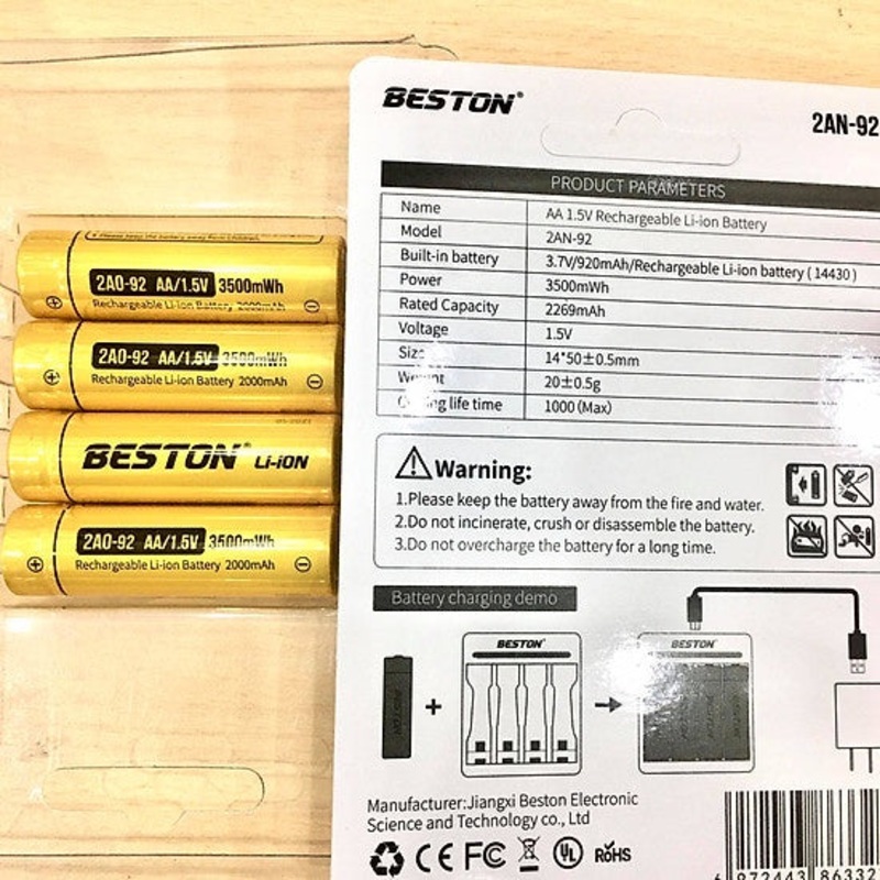 Beston – AA 1.5V Rechargeable Li-ion Battery (3500mAh)