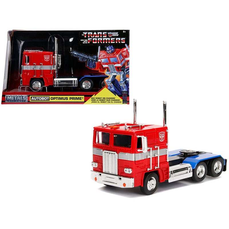 G1 Autobot Optimus Prime Truck Red with Robot on Chassis from “Transformers” TV Series “Hollywood Rides” Series 1/24 Diecast Model by Jada