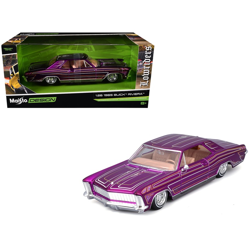 1965 Buick Riviera Lowrider Purple Metallic with Graphics “Lowriders” Series 1/26 Diecast Model Car by Maisto