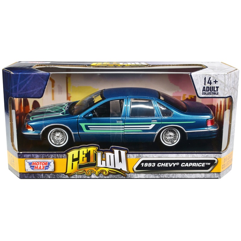 1993 Chevrolet Caprice Lowrider Blue Metallic with Graphics “Get Low” Series 1/24 Diecast Model Car by Motormax