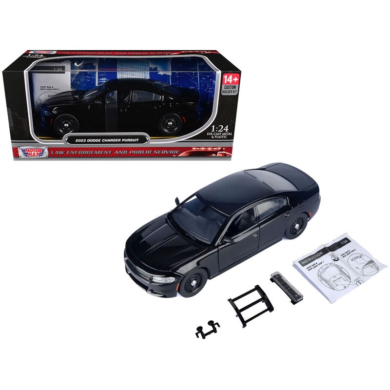 2023 Dodge Charger Pursuit Police Car Black “Custom Builder’s Kit – Law Enforcement and Public Service” Series 1/24 Diecast Model Car by Motormax