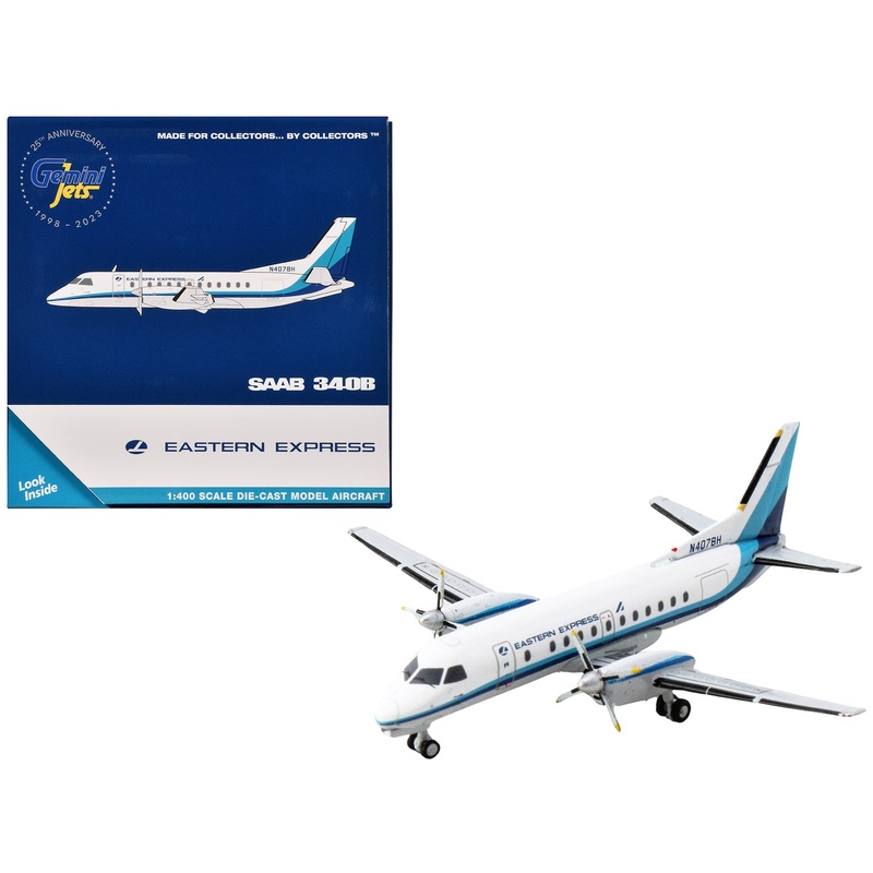 Saab 340B Commercial Aircraft “Eastern Express” (N407BH) White with Blue Stripes 1/400 Diecast Model Airplane by GeminiJets