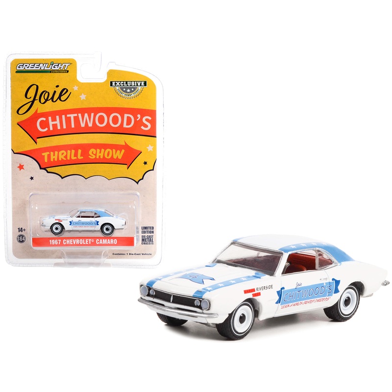 1967 Chevrolet Camaro White with Blue Stripes “Joie Chitwoods Thrill Show: Legion of Worlds Greatest Daredevils” “Hobby Exclusive” Series 1/64 Diecast Model Car by Greenlight