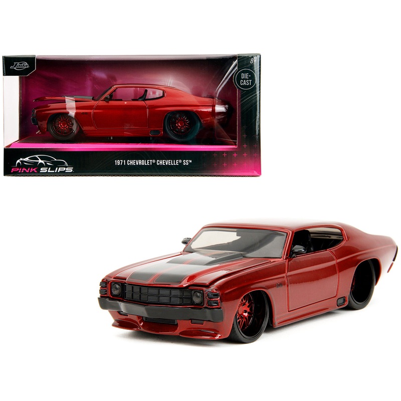 1971 Chevrolet Chevelle SS Red Metallic with Black Stripes “Pink Slips” Series 1/24 Diecast Model Car by Jada