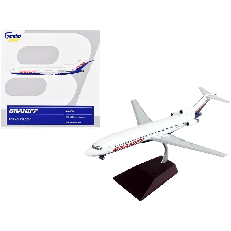 Boeing 727-200 Commercial Aircraft “Braniff International Airways” White and Blue “Gemini 200” Series 1/200 Diecast Model Airplane by GeminiJets