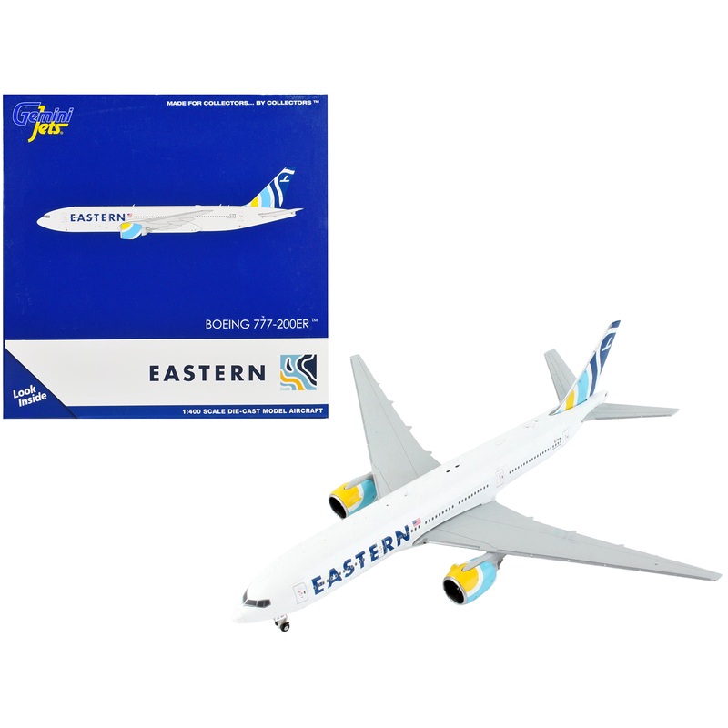 Boeing 777-200ER Commercial Aircraft “Eastern Air Lines” White with Striped Tail 1/400 Diecast Model Airplane by GeminiJets