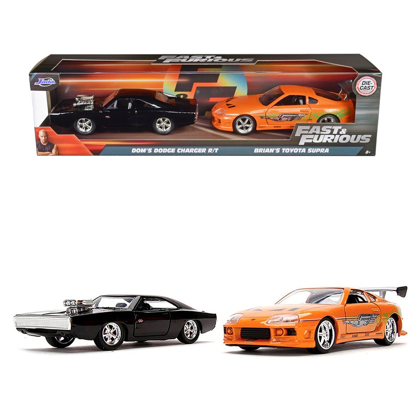 Dom’s Dodge Charger R/T Black and Brian’s Toyota Supra Orange Set of 2 pieces “Fast & Furious” Series 1/32 Diecast Model Cars by Jada