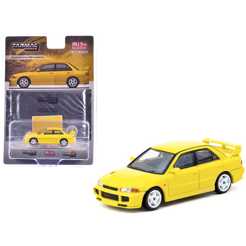 Mitsubishi Lancer GSR Evolution III RHD (Right Hand Drive) Yellow with Tarmac Cards “Global64” Series 1/64 Diecast Model by Tarmac Works