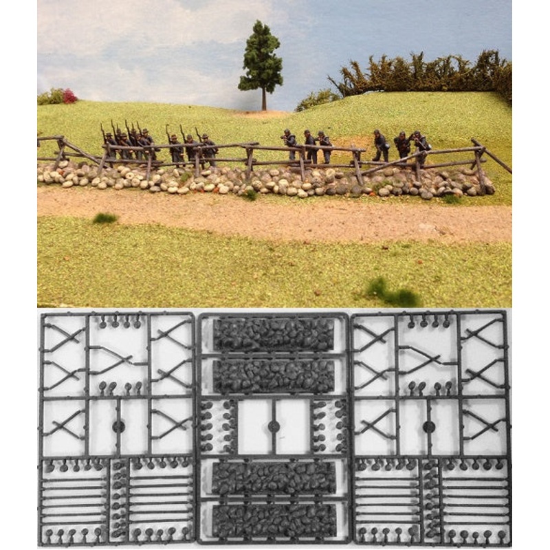 Renedra – Cross & Rail Fencing with Stone Bases (Plastic)