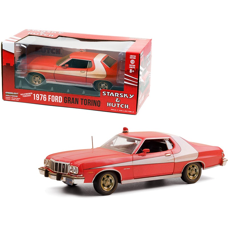 1976 Ford Gran Torino Red with White Stripe (Weathered Version) “Starsky and Hutch” (1975-1979) TV Series 1/24 Diecast Model Car by Greenlight