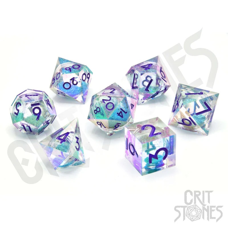CritStones – Resin RPG Dice Set – Fantasia Fluid Electroplated (Liquid Core)