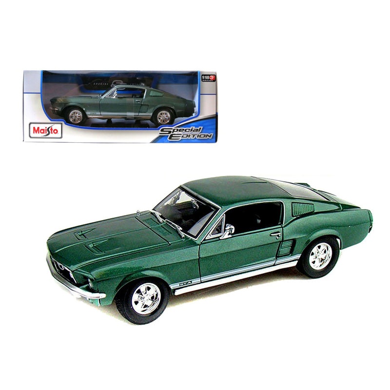 1967 Ford Mustang GTA Fastback Green Metallic with White Stripes 1/18 Diecast Model Car by Maisto