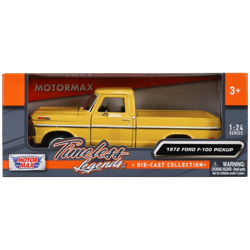 1972 Ford F-100 Pickup Truck Yellow “Timeless Legends” Series 1/24 Diecast Model Car by Motormax