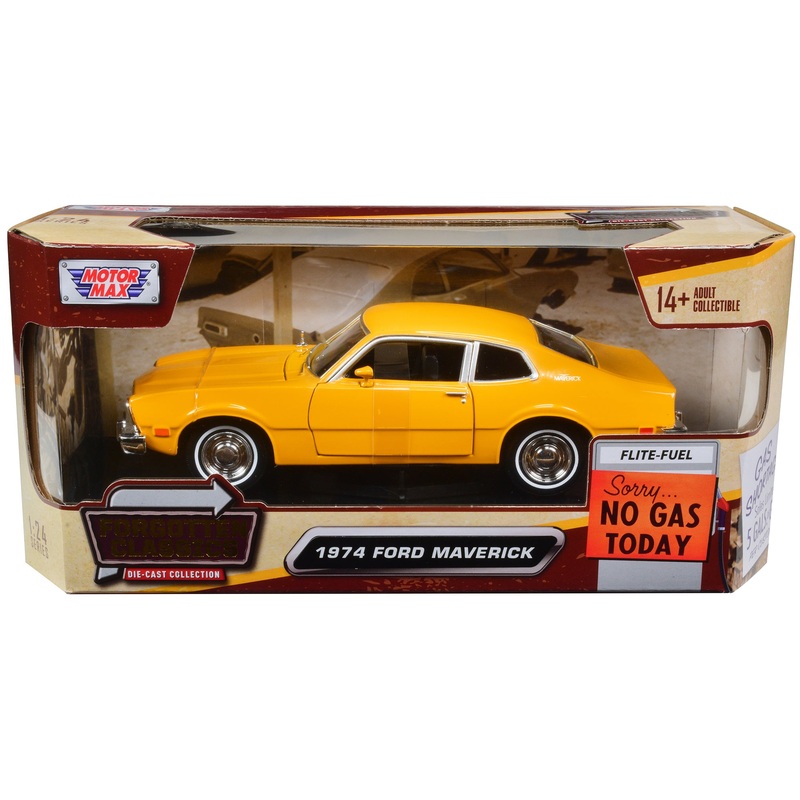 1974 Ford Maverick Yellow “Forgotten Classics” 1/24 Diecast Model Car by Motormax