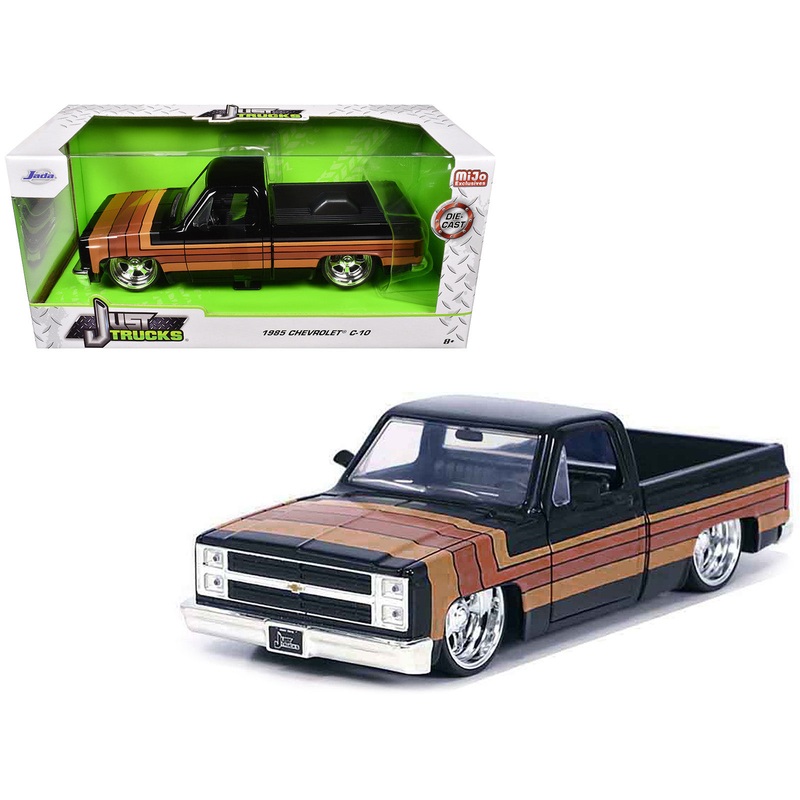 1985 Chevrolet C-10 Pickup Truck Black with Stripes and Paradox Wheels “Just Trucks” Series 1/24 Diecast Model Car by Jada