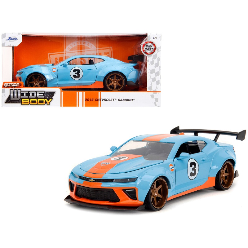 2016 Chevrolet Camaro Widebody #3 Light Blue with Orange Stripes “Gulf Oil” “Wide Body” Series 1/24 Diecast Model Car by Jada