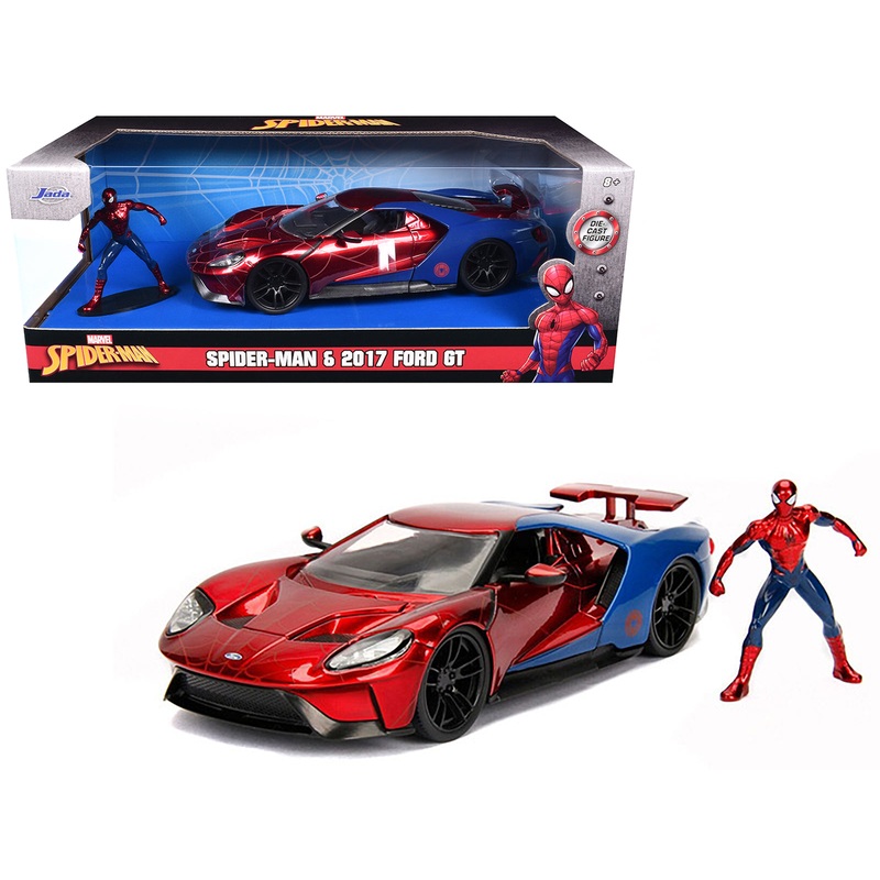 2017 Ford GT with Spider Man Diecast Figurine “Marvel” Series 1/24 Diecast Model Car by Jada