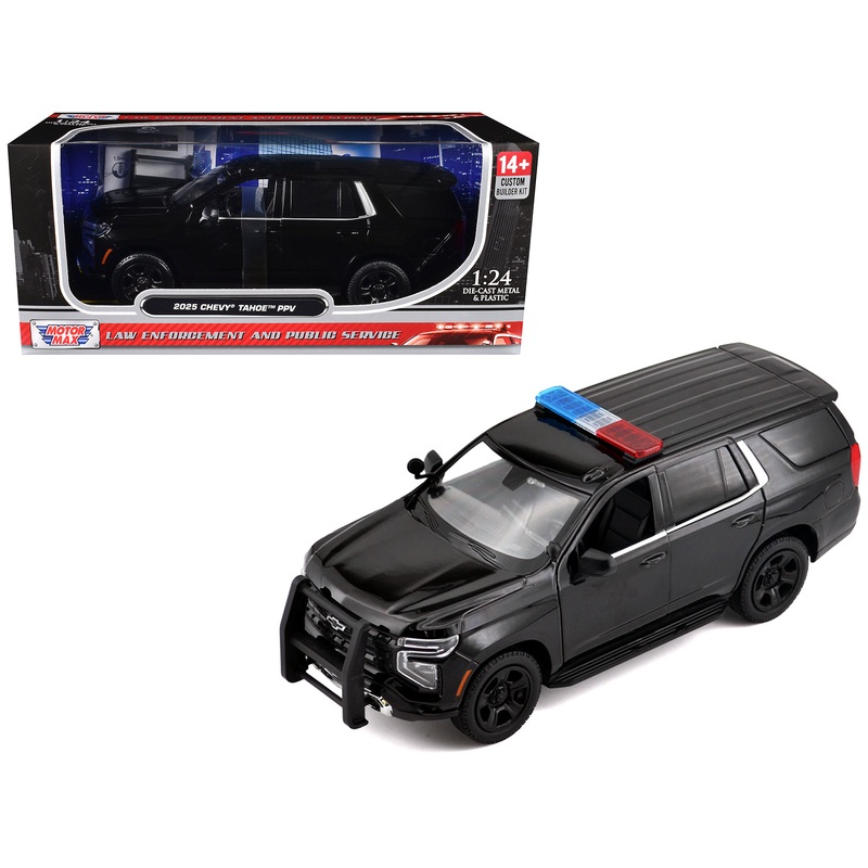 2025 Chevrolet Tahoe PPV Black “Custom Builder’s Kit – Law Enforcement and Public Service” Series 1/24 Diecast Model Car by Motormax
