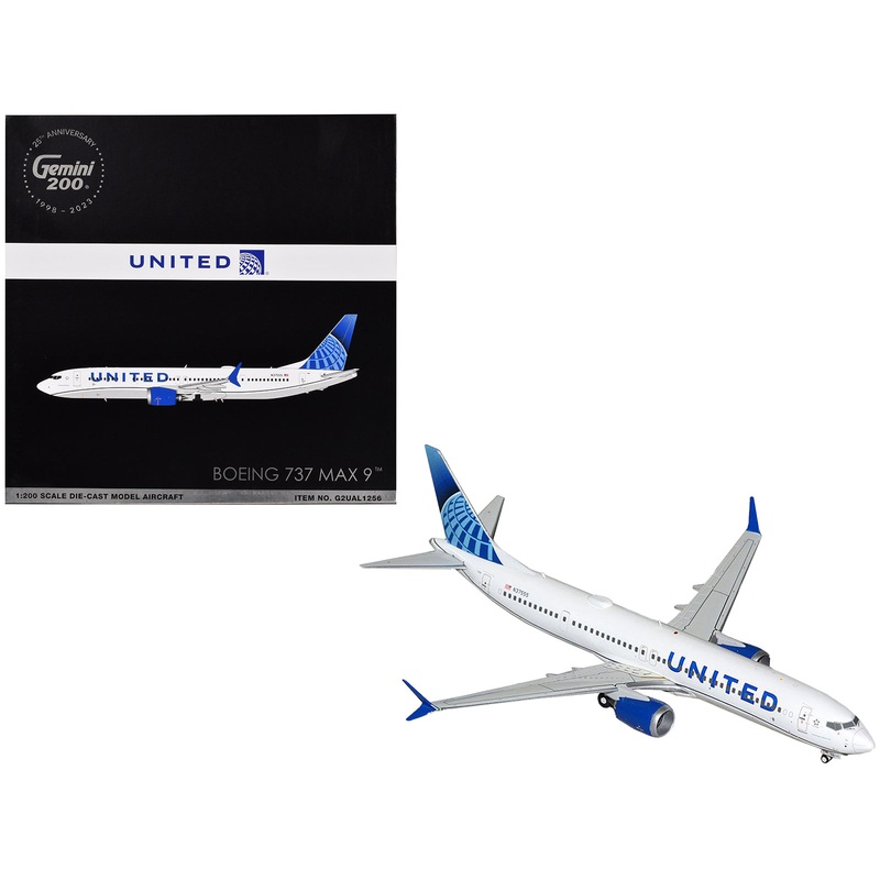 Boeing 737 MAX 9 Commercial Aircraft “United Airlines” (N37555) White with Blue Tail “Gemini 200” Series 1/200 Diecast Model Airplane by GeminiJets