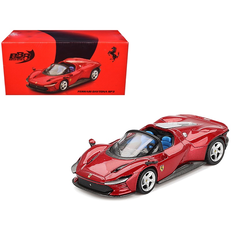 Ferrari Daytona SP3 Rosso Imola Red with Blue Interior 1/64 Diecast Model Car by BBR