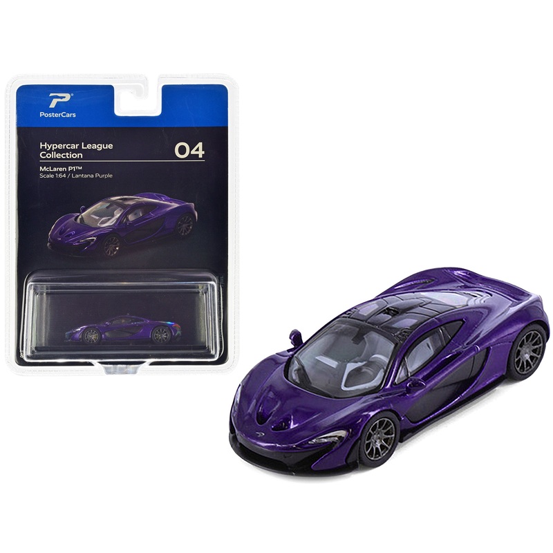 McLaren P1 Lantana Purple Metallic with Black Top “Hypercar League Collection” 1/64 Diecast Model Car by PosterCars