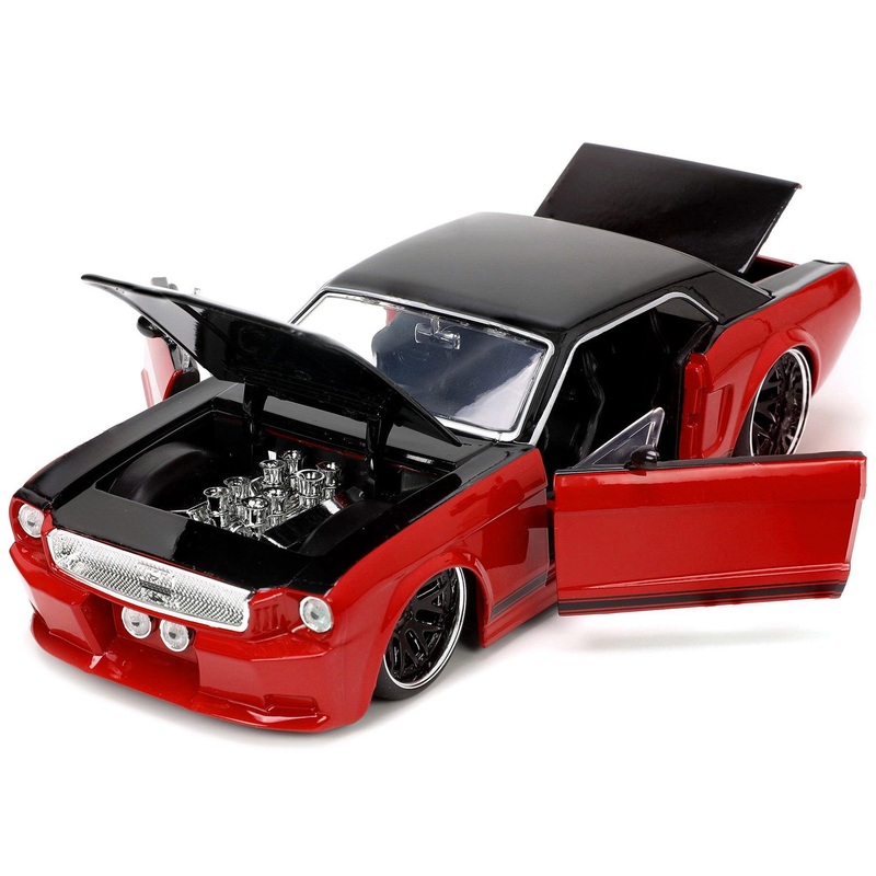1965 Ford Mustang Custom Red and Black “Bigtime Muscle” Series 1/24 Diecast Model Car by Jada