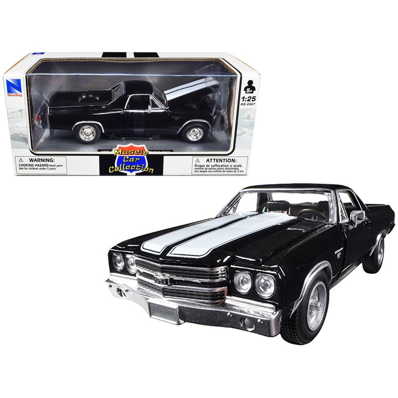 1970 Chevrolet El Camino SS Black with White Stripes “Muscle Car Collection” 1/25 Diecast Model Car by New Ray