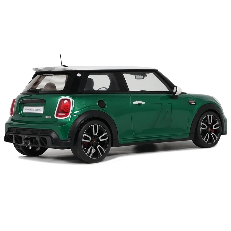 2023 Mini Cooper F56 JCW #74 British Racing Green with White Top and Stripes 1/18 Model Car by Otto Mobile