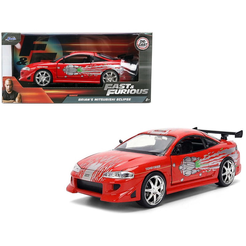 Brian’s Mitsubishi Eclipse Red with Graphics Remix “The Fast and The Furious” (2001) Movie “Fast & Furious” Series 1/24 Diecast Model Car by Jada