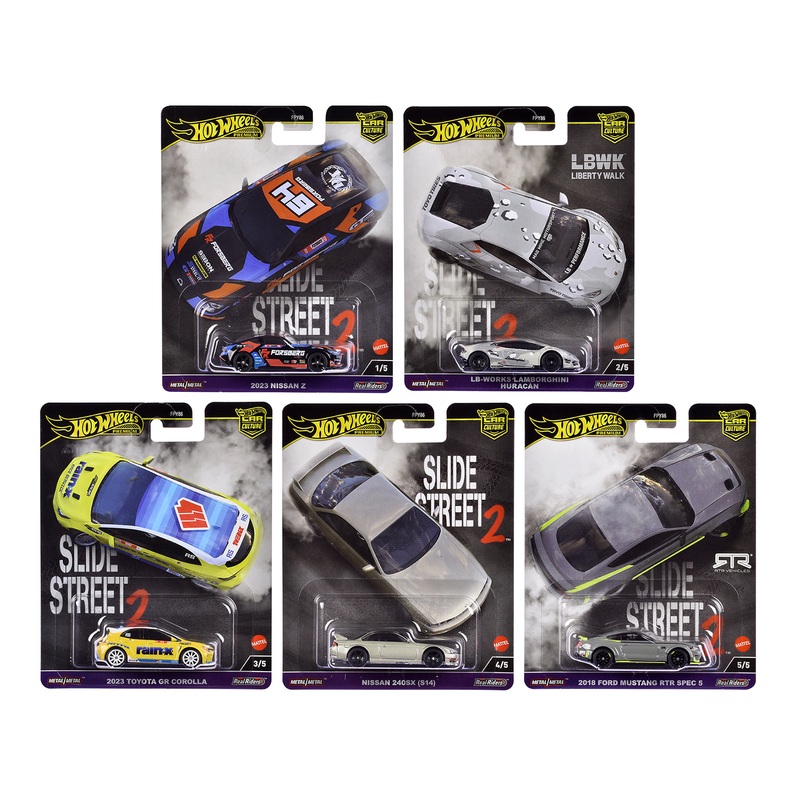 “Slide Street 2” 5 piece Set “Car Culture” 2024 Series H Diecast Model Cars by Hot Wheels