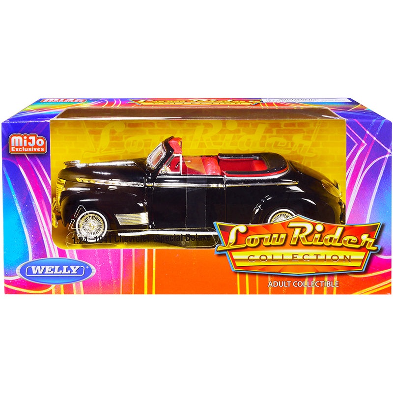 1941 Chevrolet Special Deluxe Convertible Black with Red Interior “Low Rider Collection” 1/24 Diecast Model Car by Welly