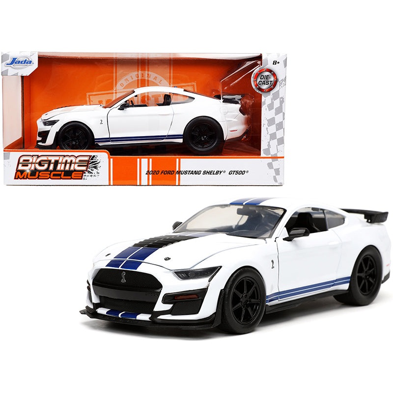 2020 Ford Mustang Shelby GT500 White with Blue Stripes “Bigtime Muscle” Series 1/24 Diecast Model Car by Jada