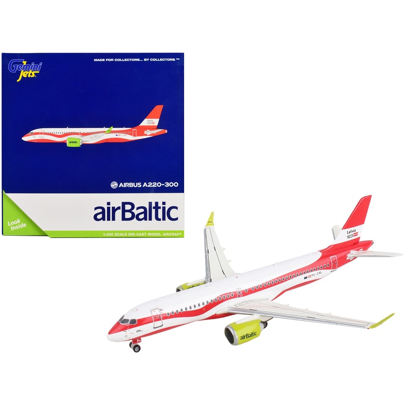Airbus A220-300 Commercial Aircraft “Air Baltic” White and Red 1/400 Diecast Model Airplane by GeminiJets