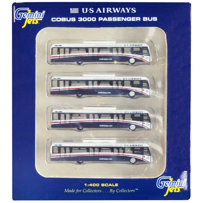 Cobus 3000 Passenger Bus White and Blue “US Airways Shuttle Bus” 4 Piece Set 1/400 Diecast Models by GeminiJets